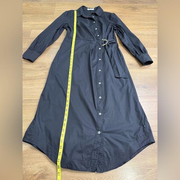 Pearl By Lela Rose Cotton Poplin Long Sleeve Shirt Dress Black D Ring Sash Sz 8 - Picture 11 of 11